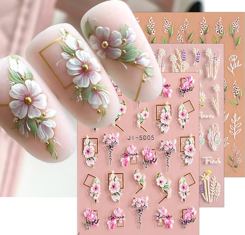 Nagelsticker blume laub - 3d,